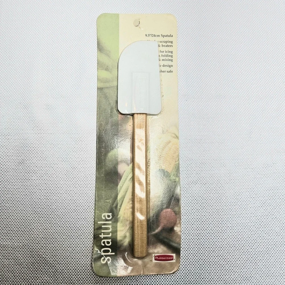 Vintage Rubbermaid 9.5 Inch Spatula Wood Handle White Scraper Made in USA‎ New